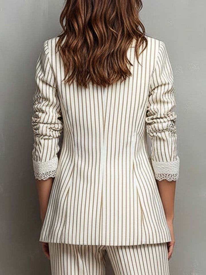 Ilenna | Women's Lace-Trimmed Striped Short Sleeve Blazer