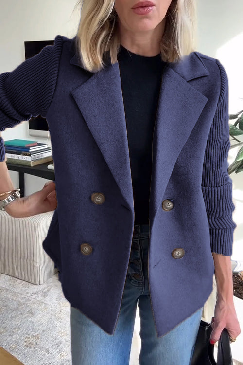 Alesia | Women's Double Breasted Blazer with Knit Spliced Sleeves