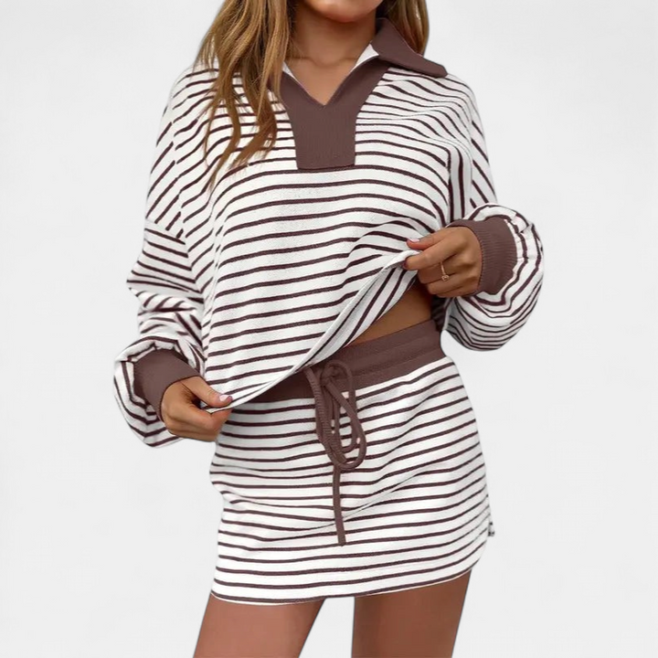 MARI | Relaxed Long Sleeve Sweatshirt and Skirt Ensemble