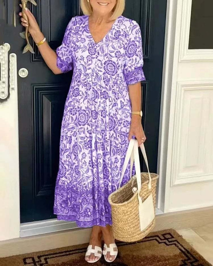 Mavis - Chic V-Neck Bohemian Floral Maxi Dress