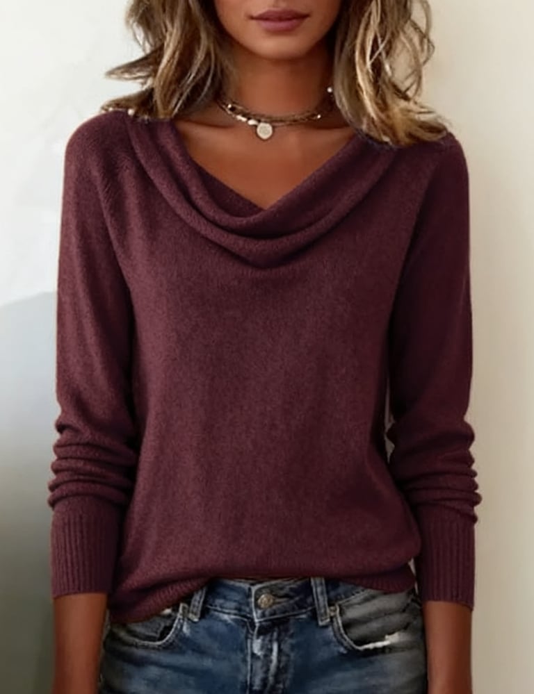 Rosanna | Women's Long Sleeve Soft Knit Sweater with Pile Collar