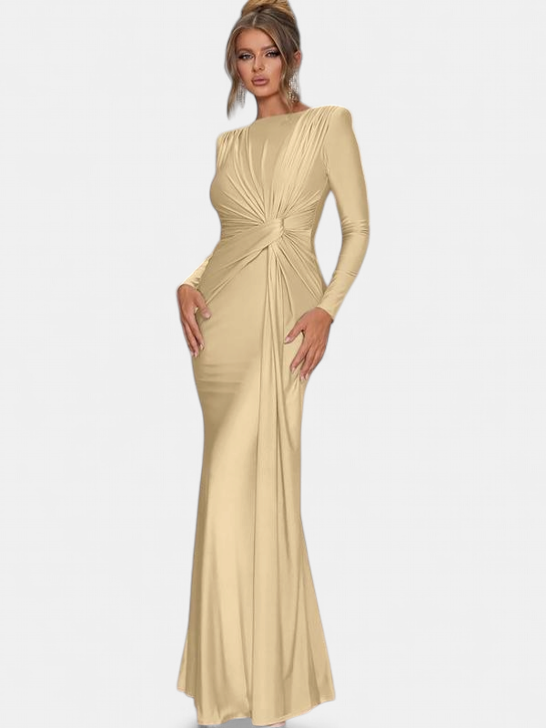 JOSALIE | Chic Ruched Bodycon Dress with Padded Shoulders and Long Sleeves