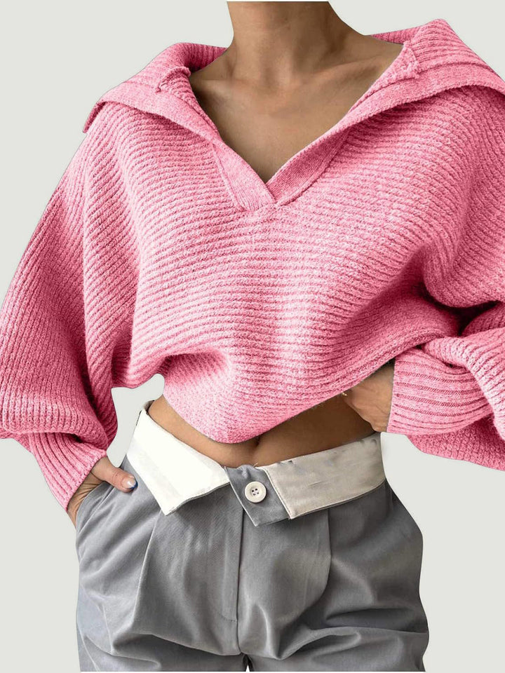Jane | Women's Ribbed Polo Sweater with Split Collar and Wide Cuffs