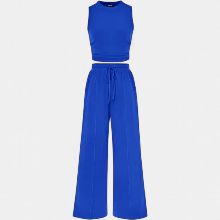 YUMI | Relaxed Wide Leg Pants and Cropped Top Lounge Ensemble