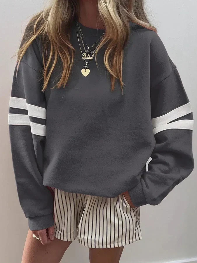 Dorothy | Women's Crew Neck Sweatshirt with Double Stripe Sleeves