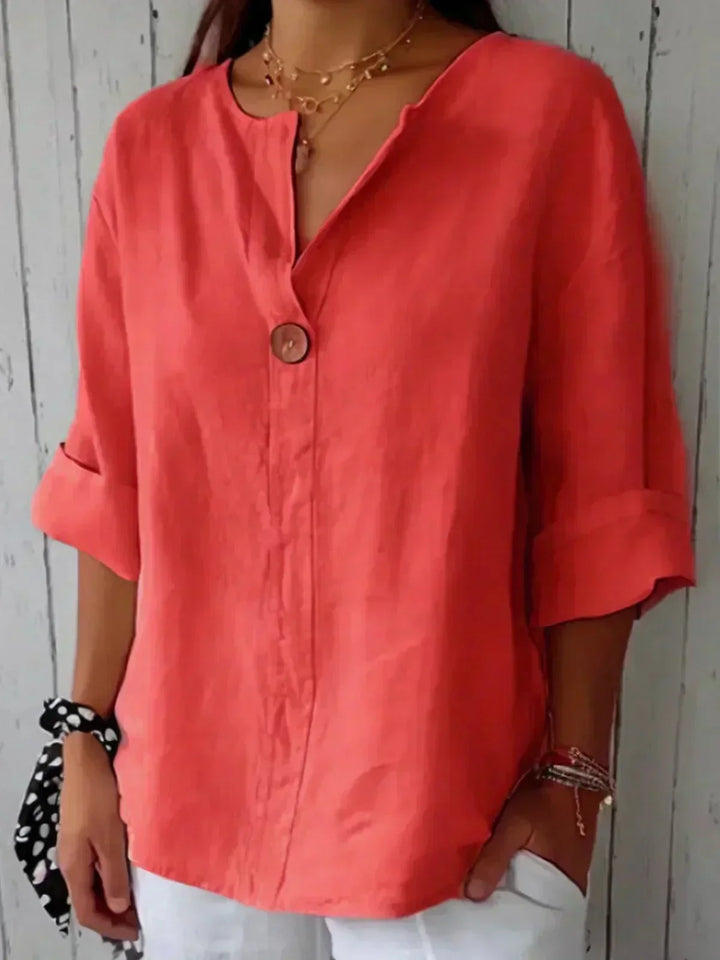 Zamma™ | Easygoing Linen V-Neck Blouse