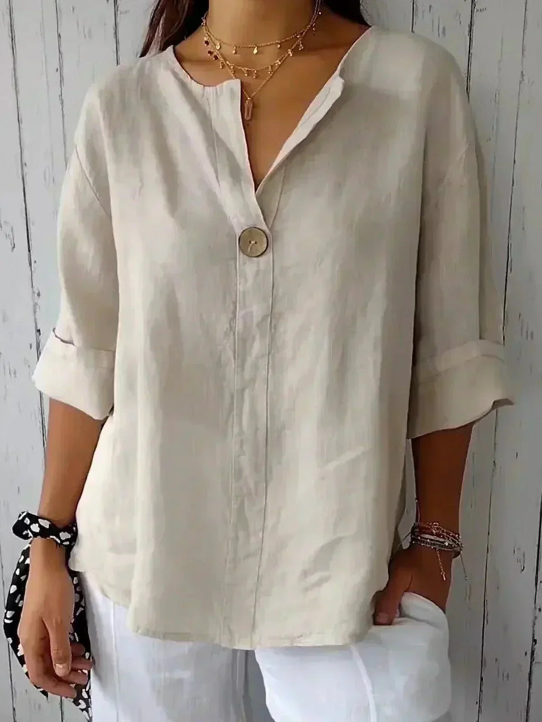 Zamma™ | Easygoing Linen V-Neck Blouse