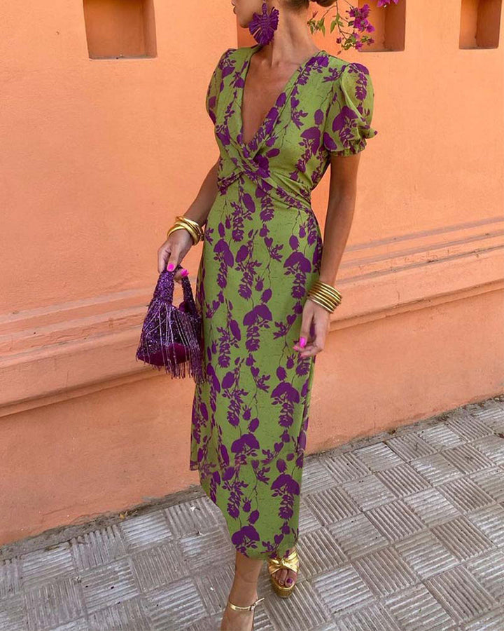 Della - Women's Bohemian Floral Print Pleated Dress