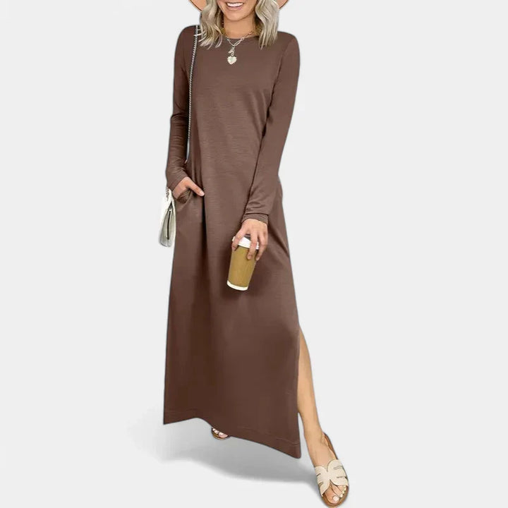SANDRA | Relaxed Fit Long Sleeve Crewneck Maxi Dress