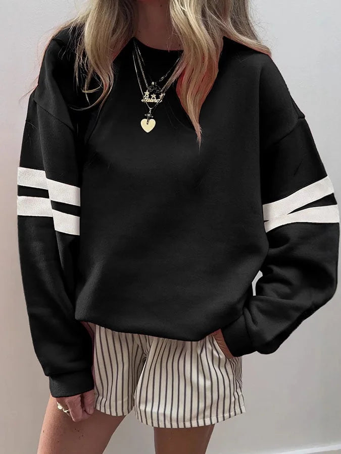Dorothy | Women's Crew Neck Sweatshirt with Double Stripe Sleeves