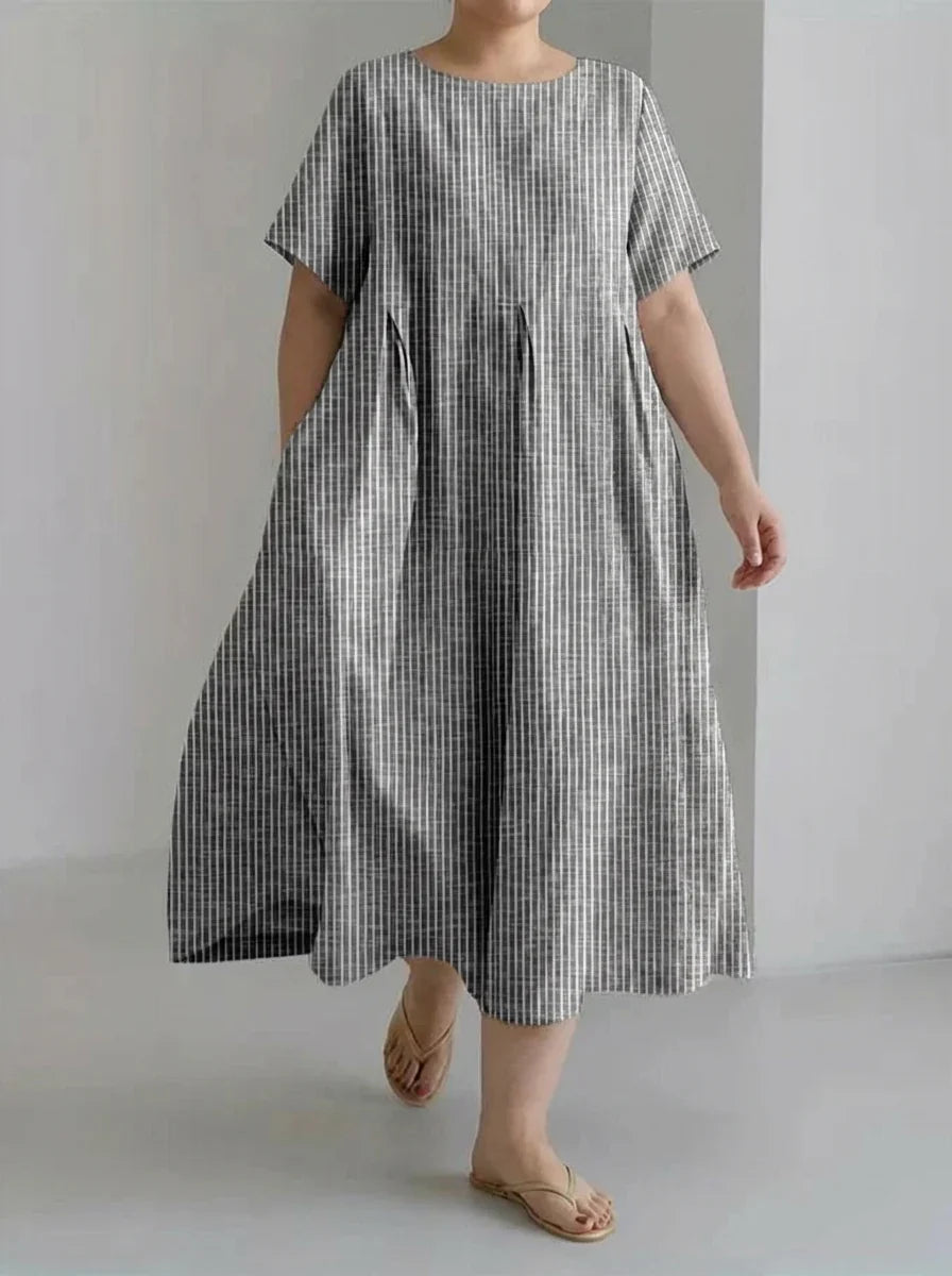Laisa | Women's Casual Loose Dress with Retro Stripe Design
