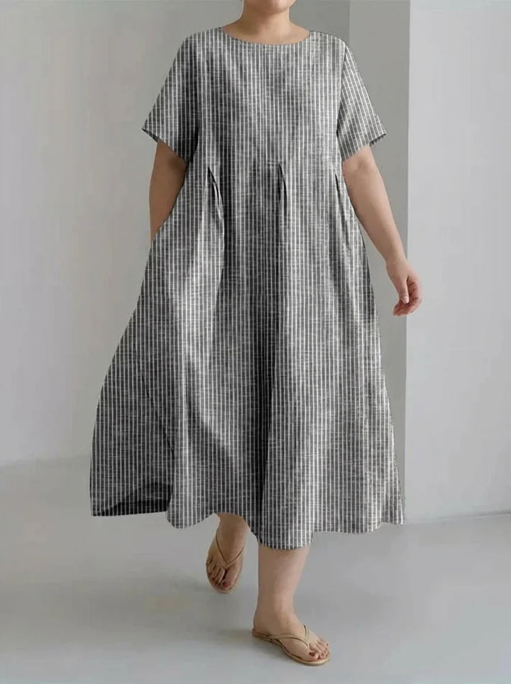 Laisa | Women's Casual Loose Dress with Retro Stripe Design