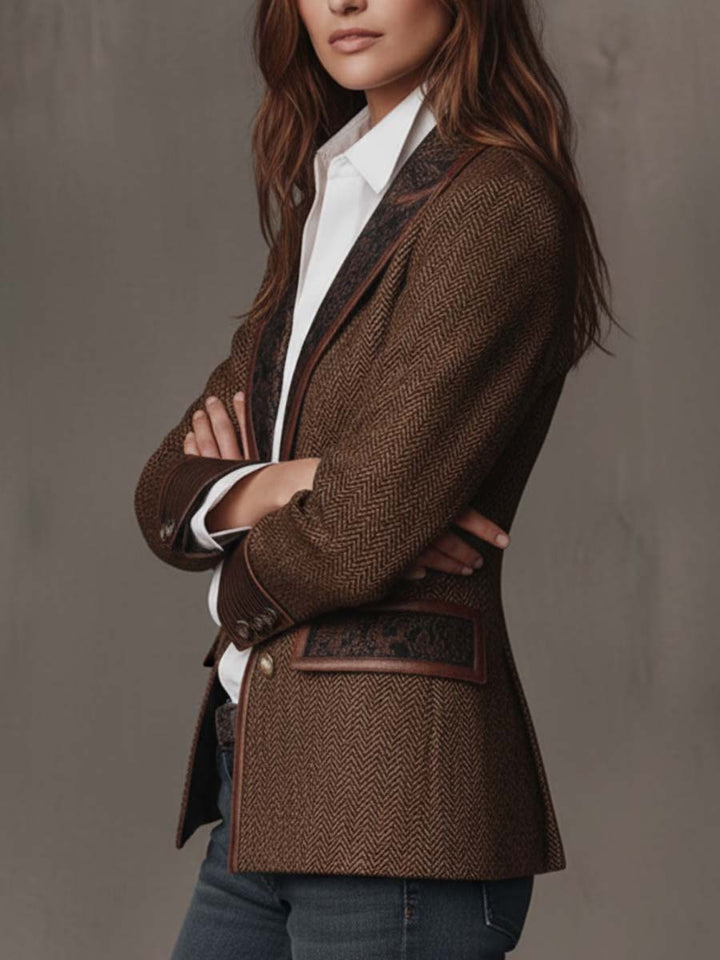Florentina | Women's Herringbone Blazer with Gold Accents