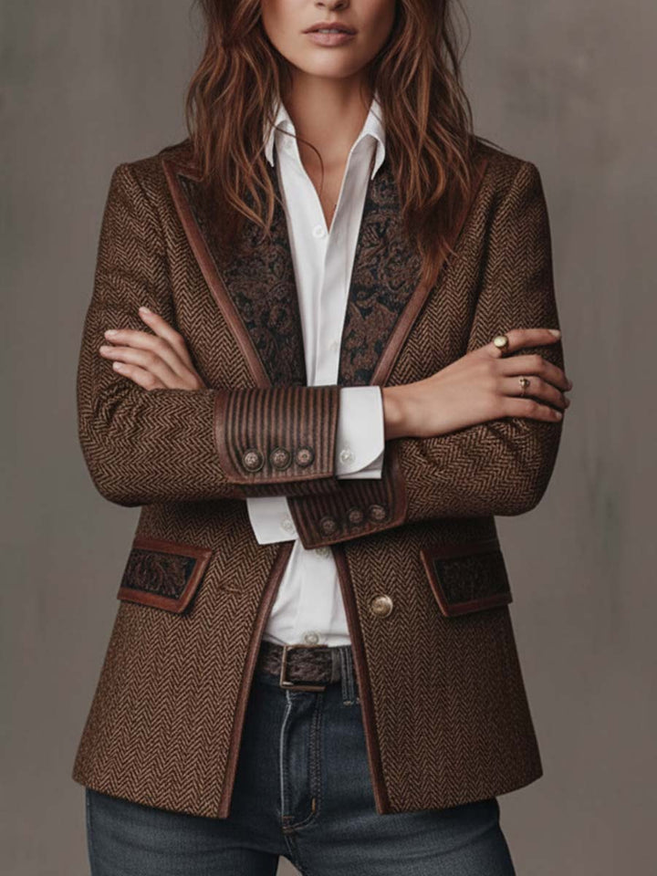 Florentina | Women's Herringbone Blazer with Gold Accents