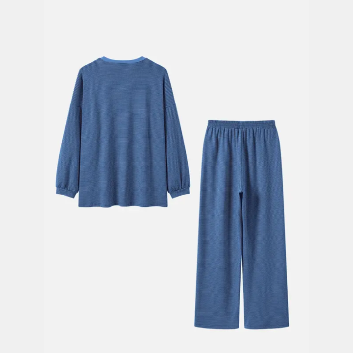 Striped Oversized Two-Piece Women's Pajama Set with Wide Leg