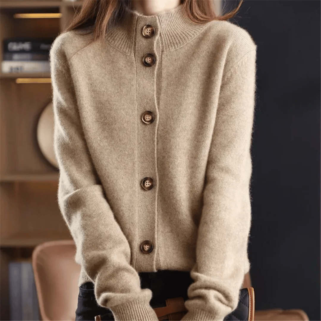 Celeste | Women's Soft Knit High Neck Cardigan with Bold Button Details
