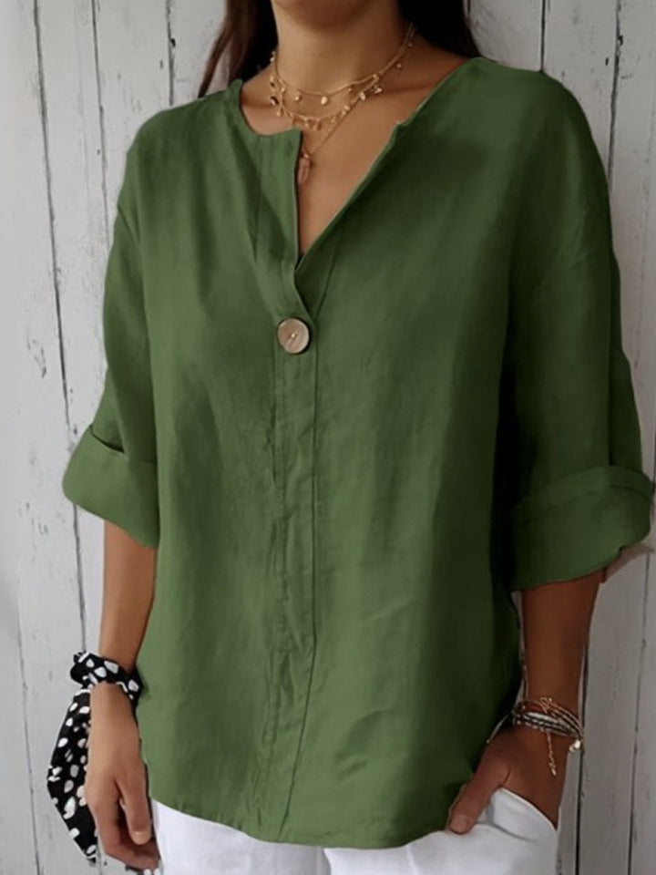 Zamma™ | Easygoing Linen V-Neck Blouse