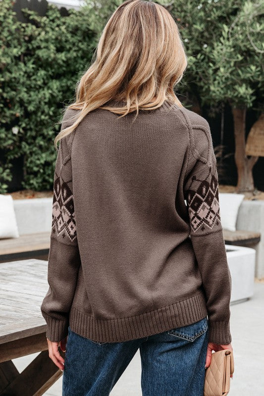 Alana | Women's Crew Neck Knit Sweater with Decorative Yoke