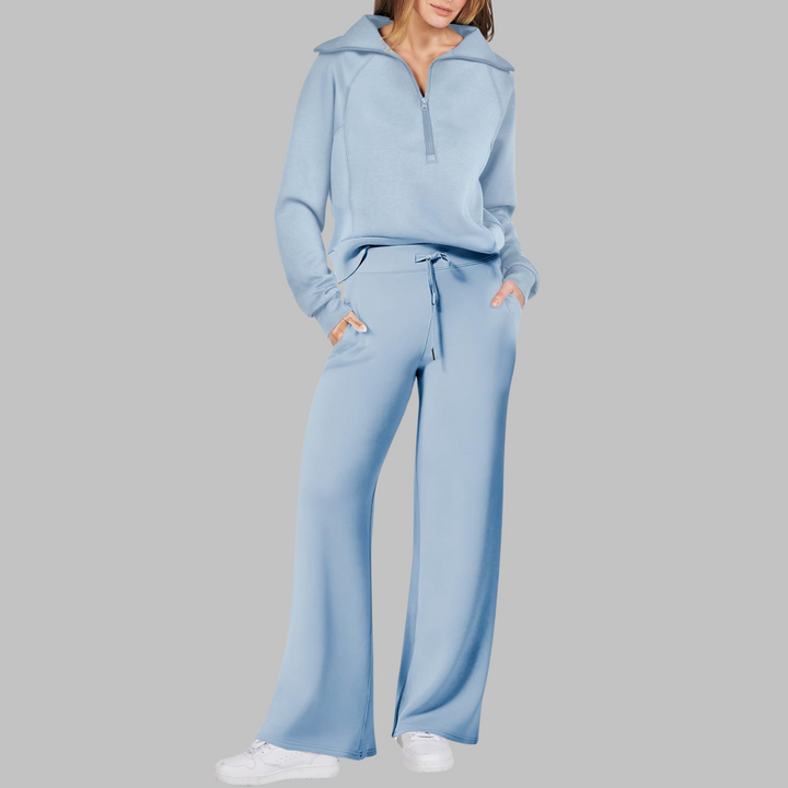 UDAY | Cozy Half-Zip Sweatshirt & Wide-Leg Pants Ensemble