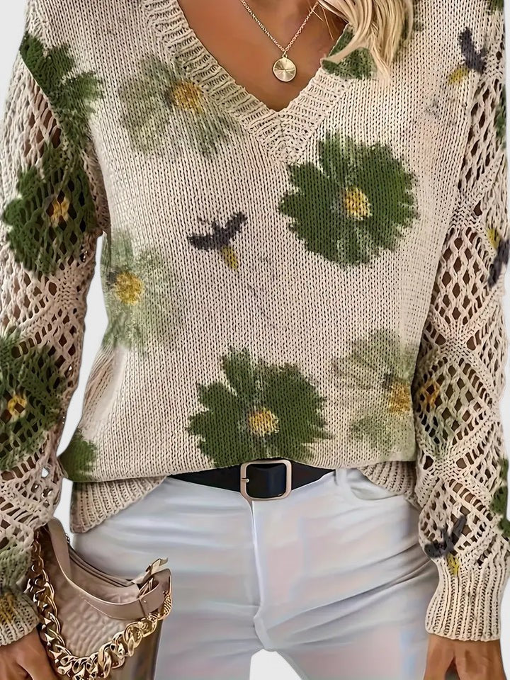 Charlie | Women's Floral Knit Sweater with Elegant V-Neck Design