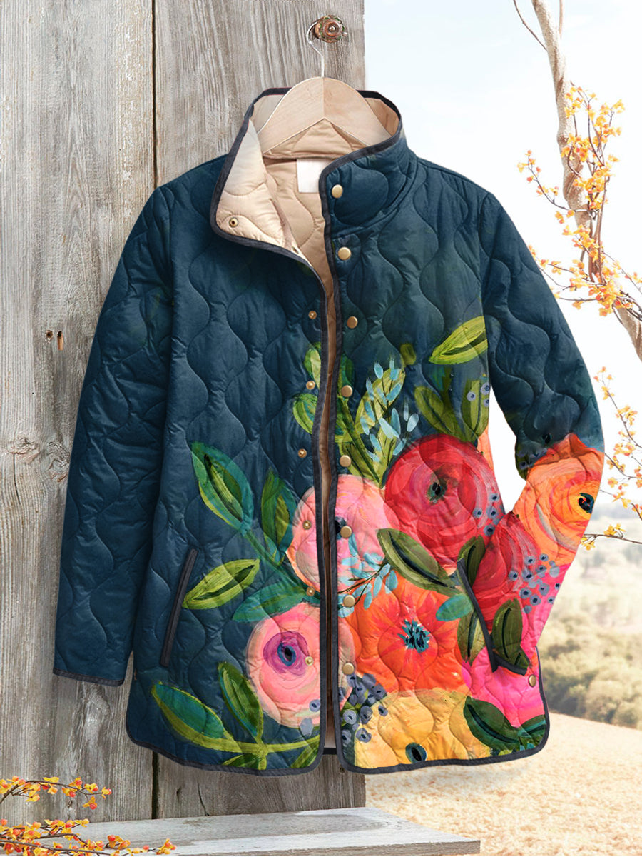 Deirdre | Women's Quilted Jacket Featuring Vintage Floral Design