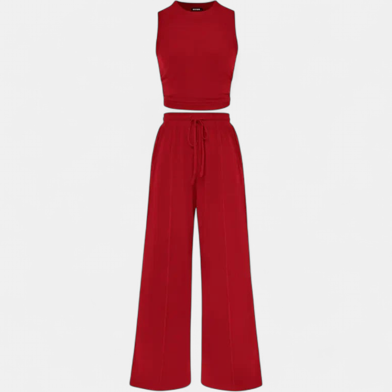 YUMI | Relaxed Wide Leg Pants and Cropped Top Lounge Ensemble