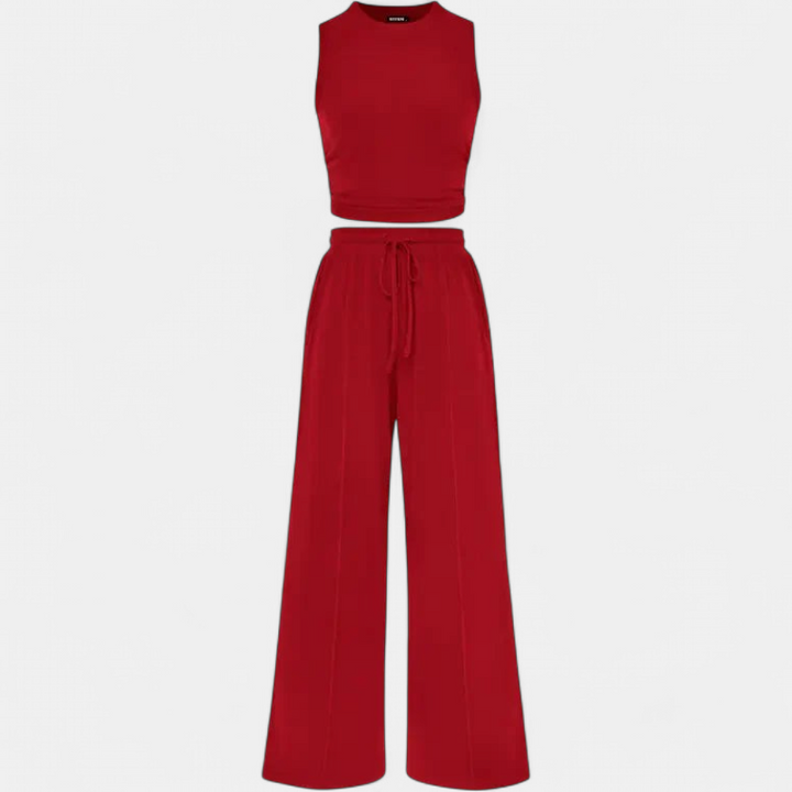 YUMI | Relaxed Wide Leg Pants and Cropped Top Lounge Ensemble