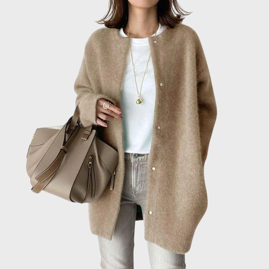 Women's Relaxed Fit Cashmere Cardigan with Button Front | Ribbed Trims & Fine Knit | Perfect Layering Piece for the Office