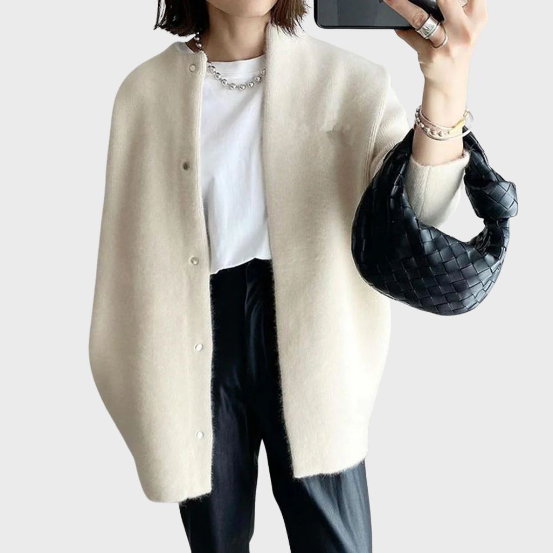 Women's Relaxed Fit Cashmere Cardigan with Button Front | Ribbed Trims & Fine Knit | Perfect Layering Piece for the Office