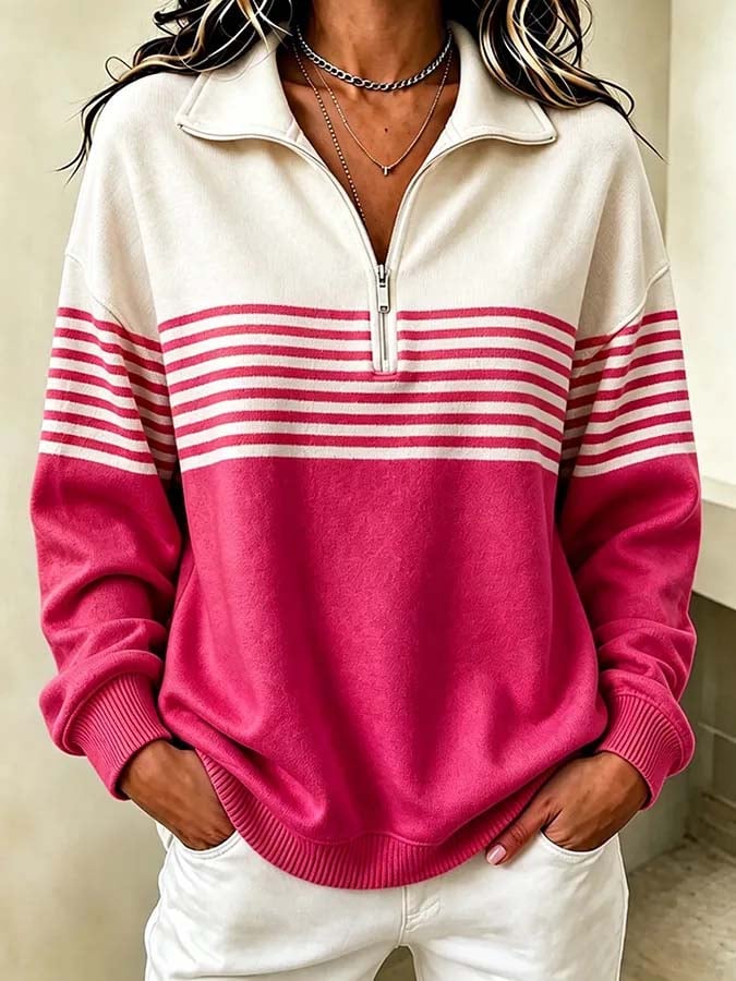 Skylah | Striped Quarter-Zip Sweater Pullover
