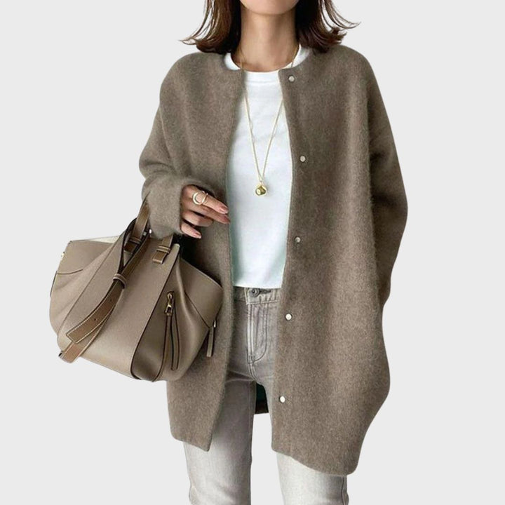 Women's Relaxed Fit Cashmere Cardigan with Button Front | Ribbed Trims & Fine Knit | Perfect Layering Piece for the Office