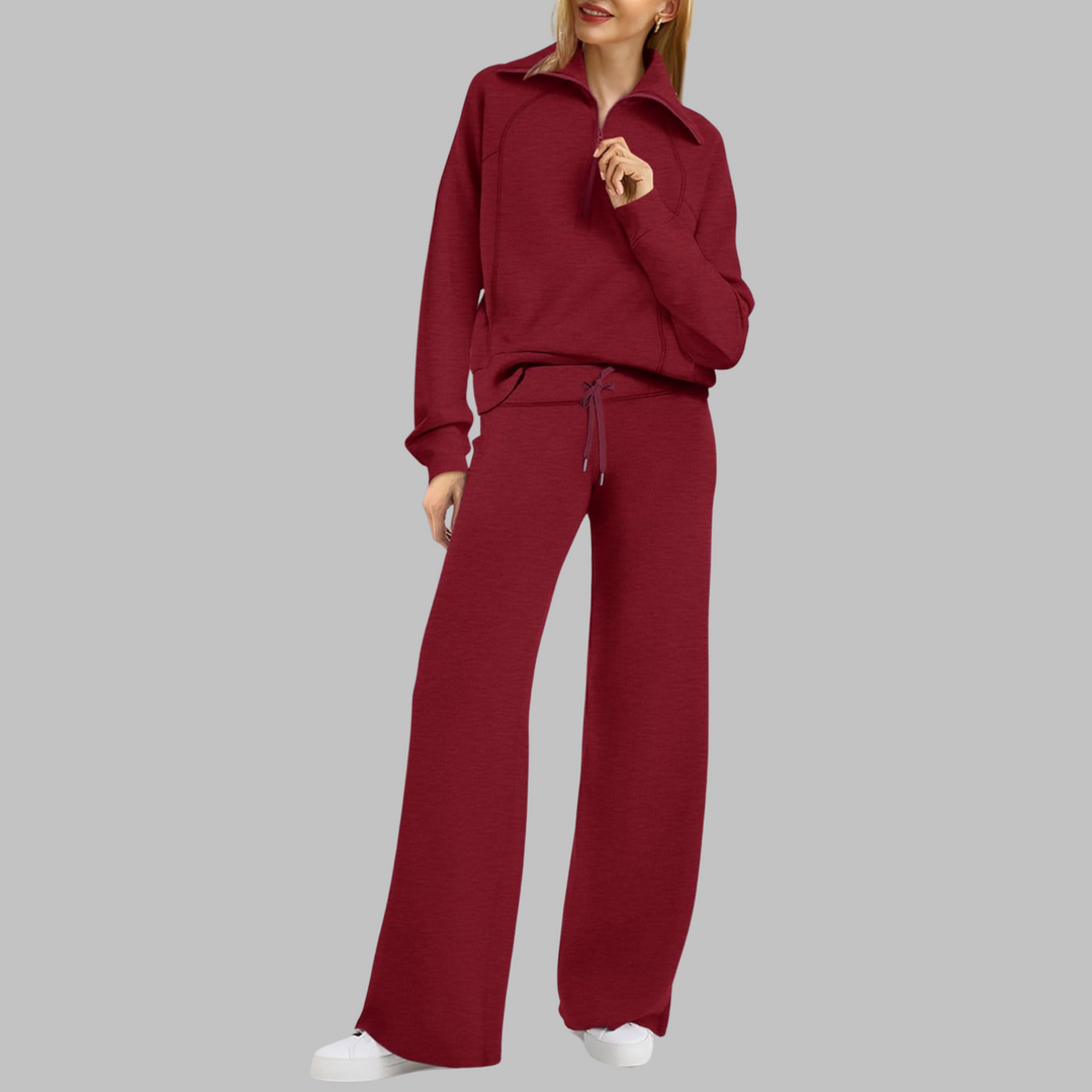 UDAY | Cozy Half-Zip Sweatshirt & Wide-Leg Pants Ensemble