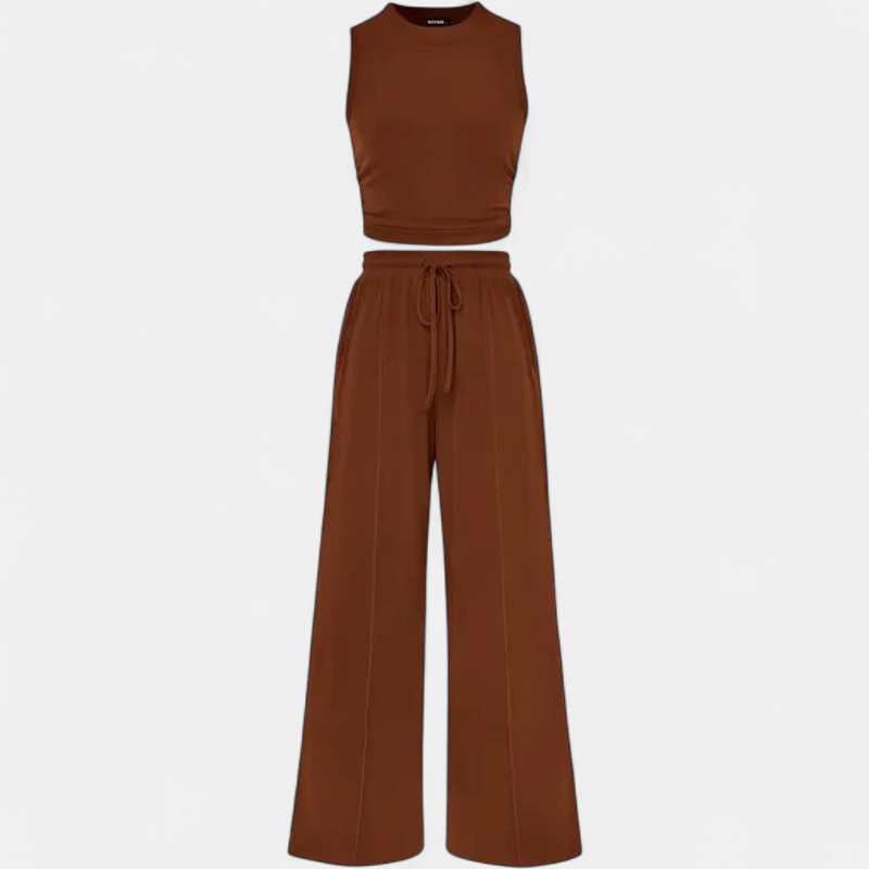 YUMI | Relaxed Wide Leg Pants and Cropped Top Lounge Ensemble