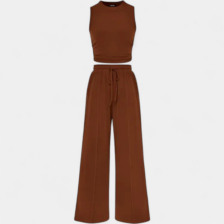 YUMI | Relaxed Wide Leg Pants and Cropped Top Lounge Ensemble
