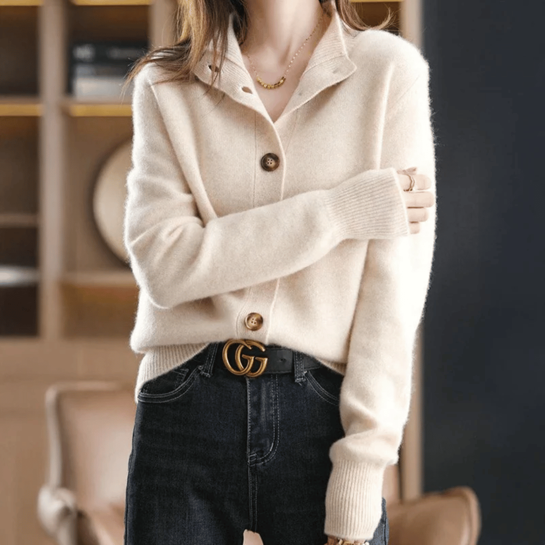 Celeste | Women's Soft Knit High Neck Cardigan with Bold Button Details