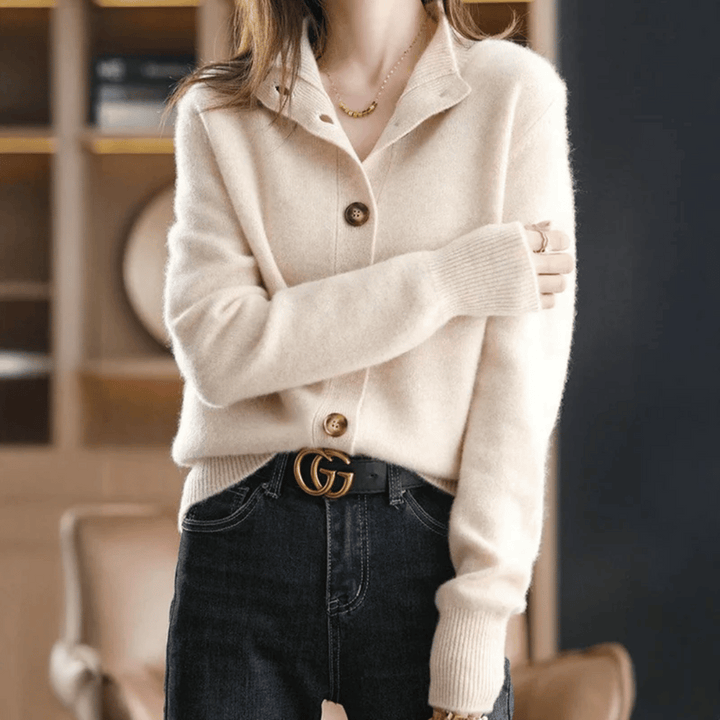 Celeste | Women's Soft Knit High Neck Cardigan with Bold Button Details