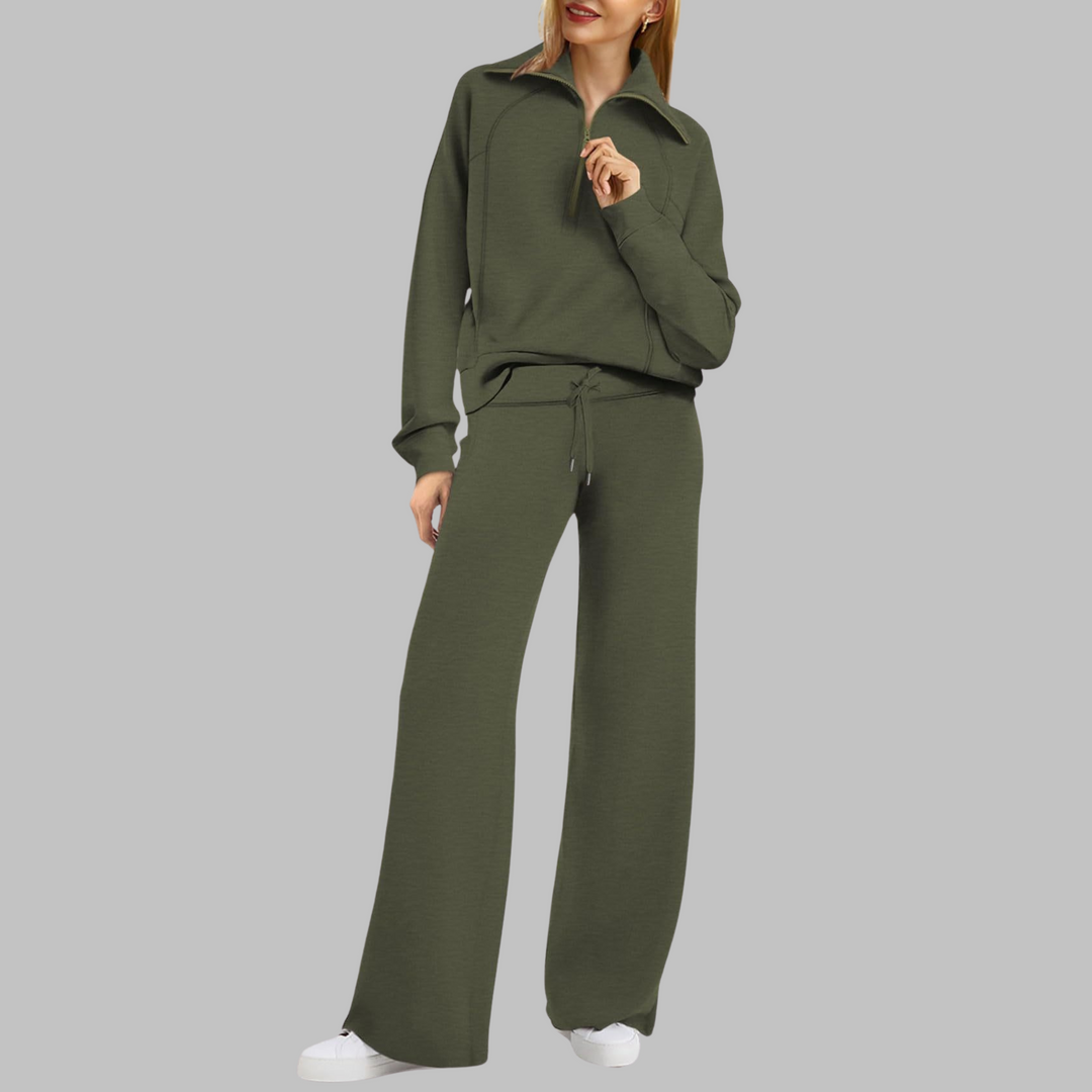 UDAY | Cozy Half-Zip Sweatshirt & Wide-Leg Pants Ensemble