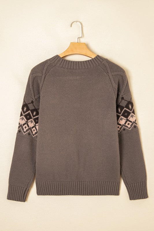 Alana | Women's Crew Neck Knit Sweater with Decorative Yoke
