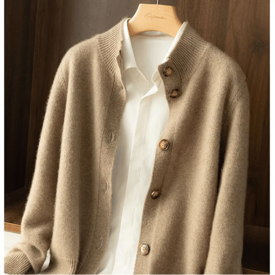 Celeste | Women's Soft Knit High Neck Cardigan with Bold Button Details