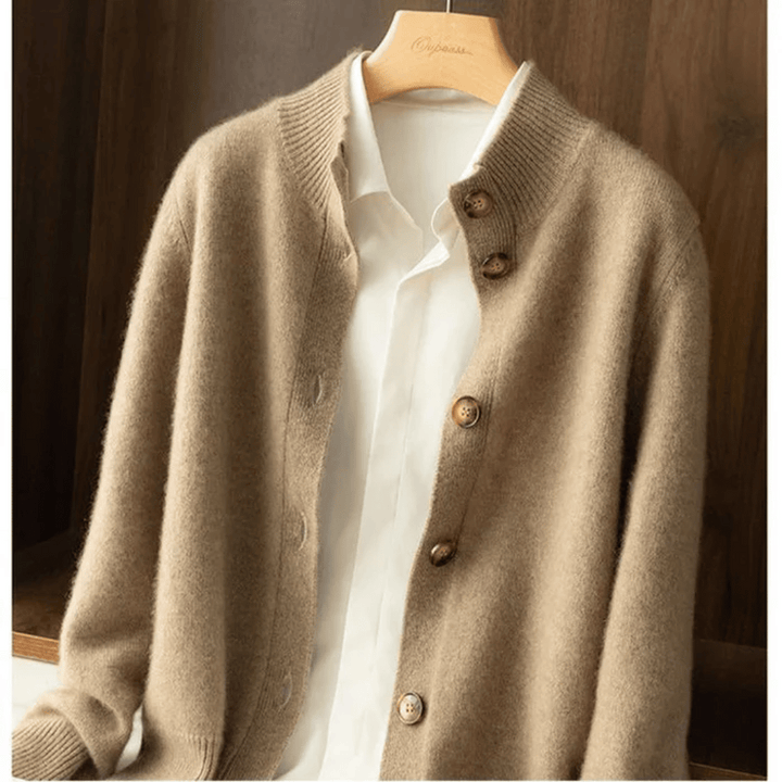 Celeste | Women's Soft Knit High Neck Cardigan with Bold Button Details