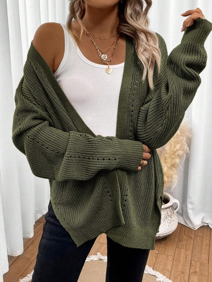 Anneliese | Women's Open Front Pointelle Knit Cardigan with Drop Shoulder