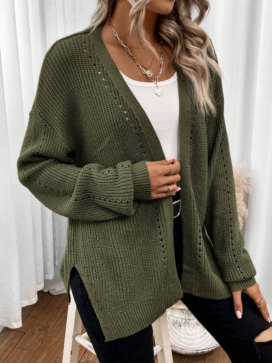 Anneliese | Women's Open Front Pointelle Knit Cardigan with Drop Shoulder