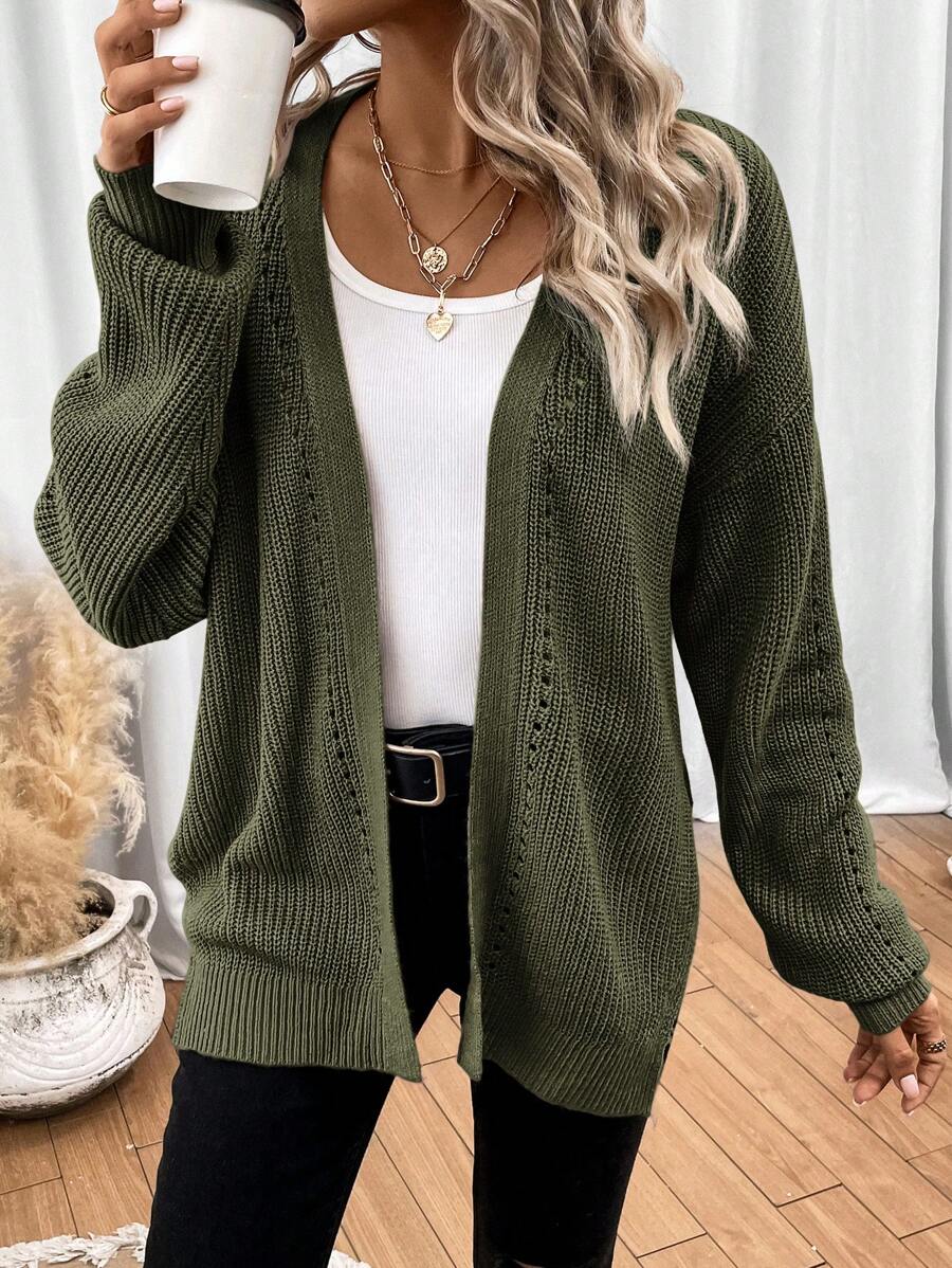 Anneliese | Women's Open Front Pointelle Knit Cardigan with Drop Shoulder