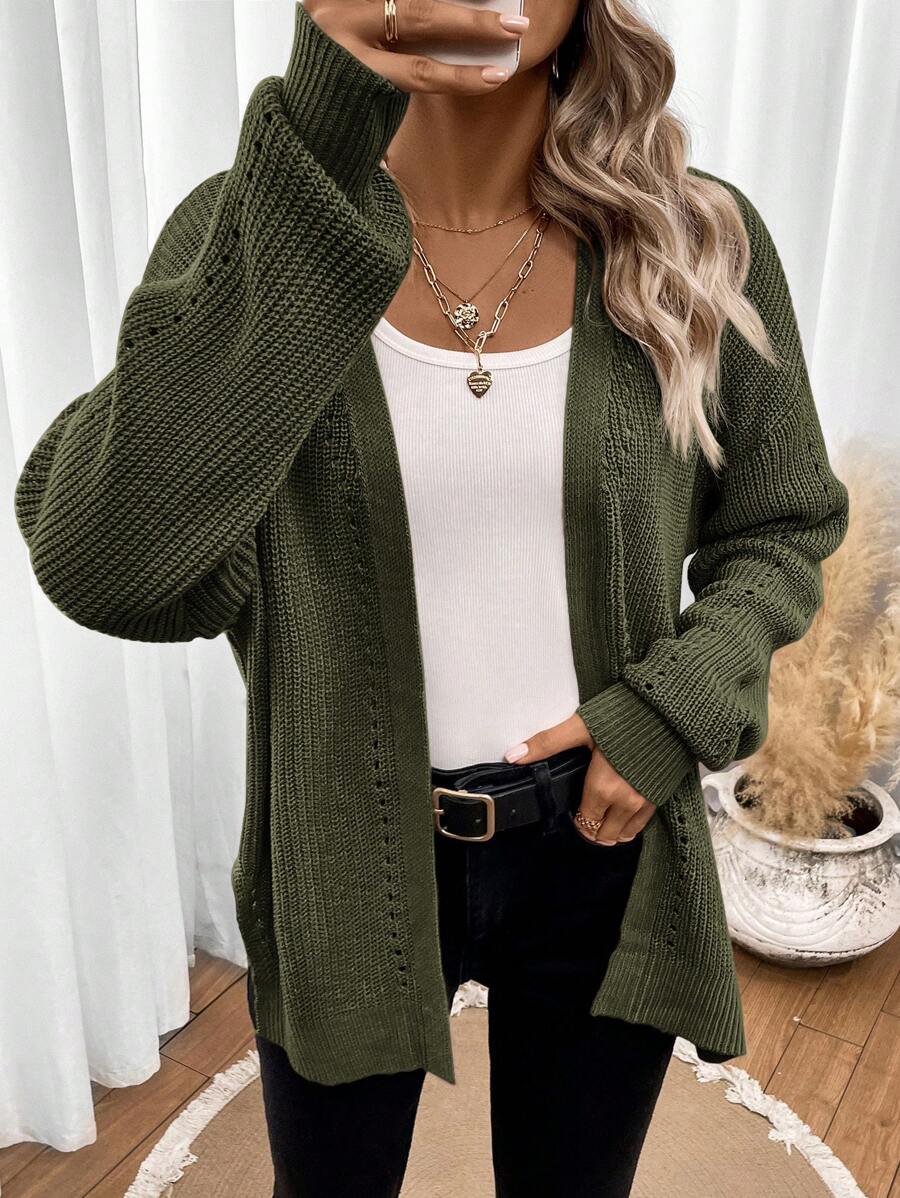 Anneliese | Women's Open Front Pointelle Knit Cardigan with Drop Shoulder