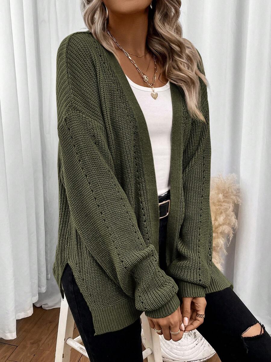 Anneliese | Women's Open Front Pointelle Knit Cardigan with Drop Shoulder