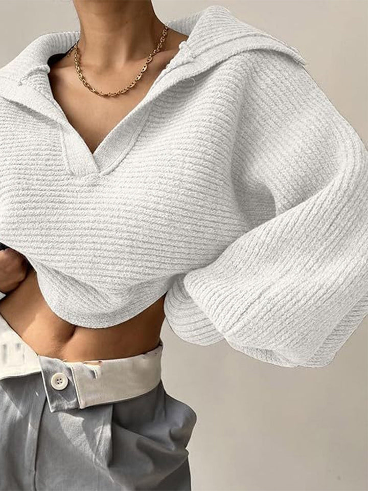 Jane | Women's Ribbed Polo Sweater with Split Collar and Wide Cuffs