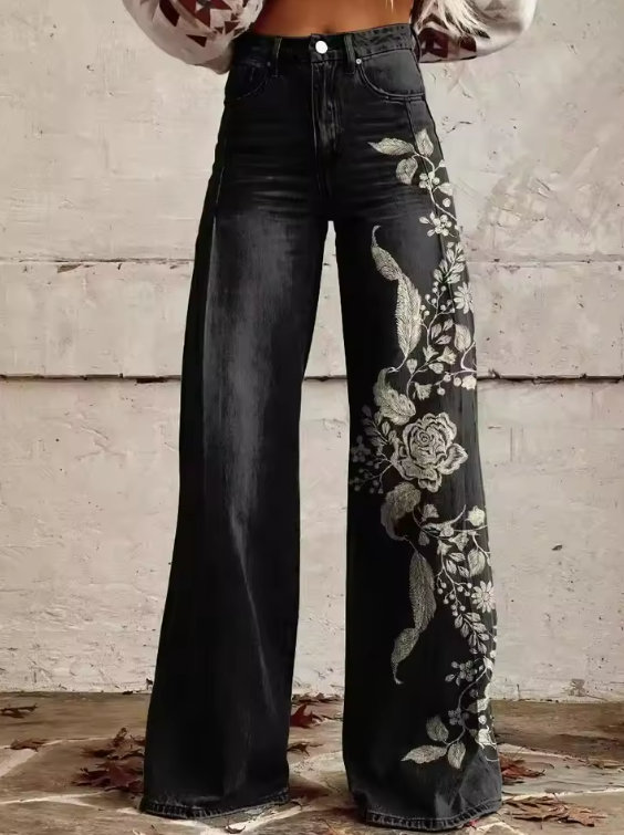 ECSLISSI™ | Retro Black Floral Stylish Trousers