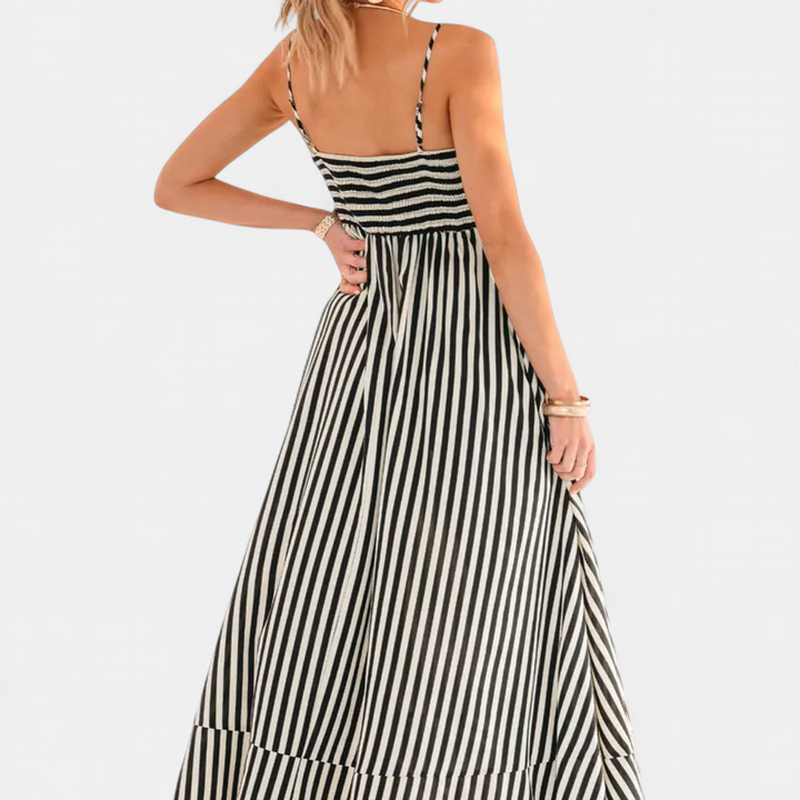 SOLARA | Bohemian Striped Sleeveless Maxi Dress