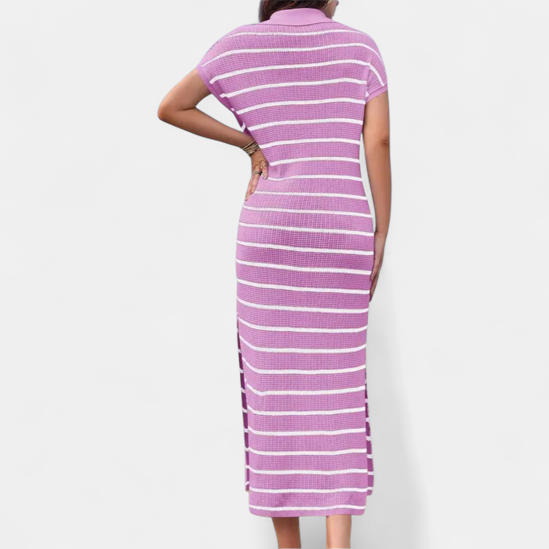 NADIA | Striped V-Neck Knit Maxi Gown