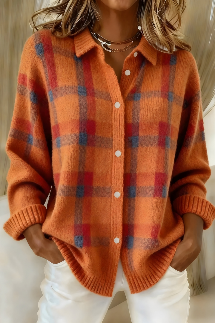 Anna - Cozy Checked Knit Cardigan
